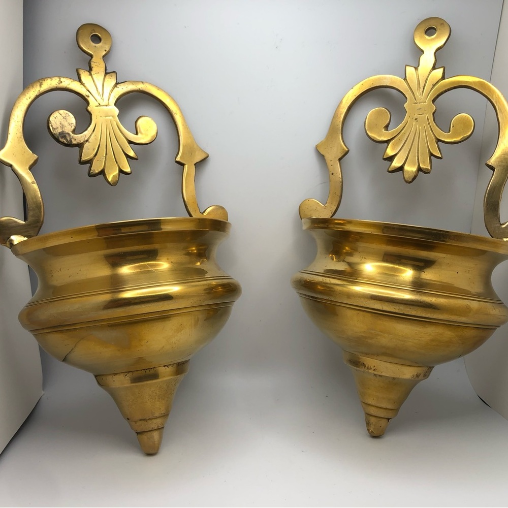 SOLD: Brass wall pocket/planter x2 (priced individually)